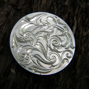 Hand Engraved Flowing Scroll Design Sterling Silver Pendant/Disc image 4