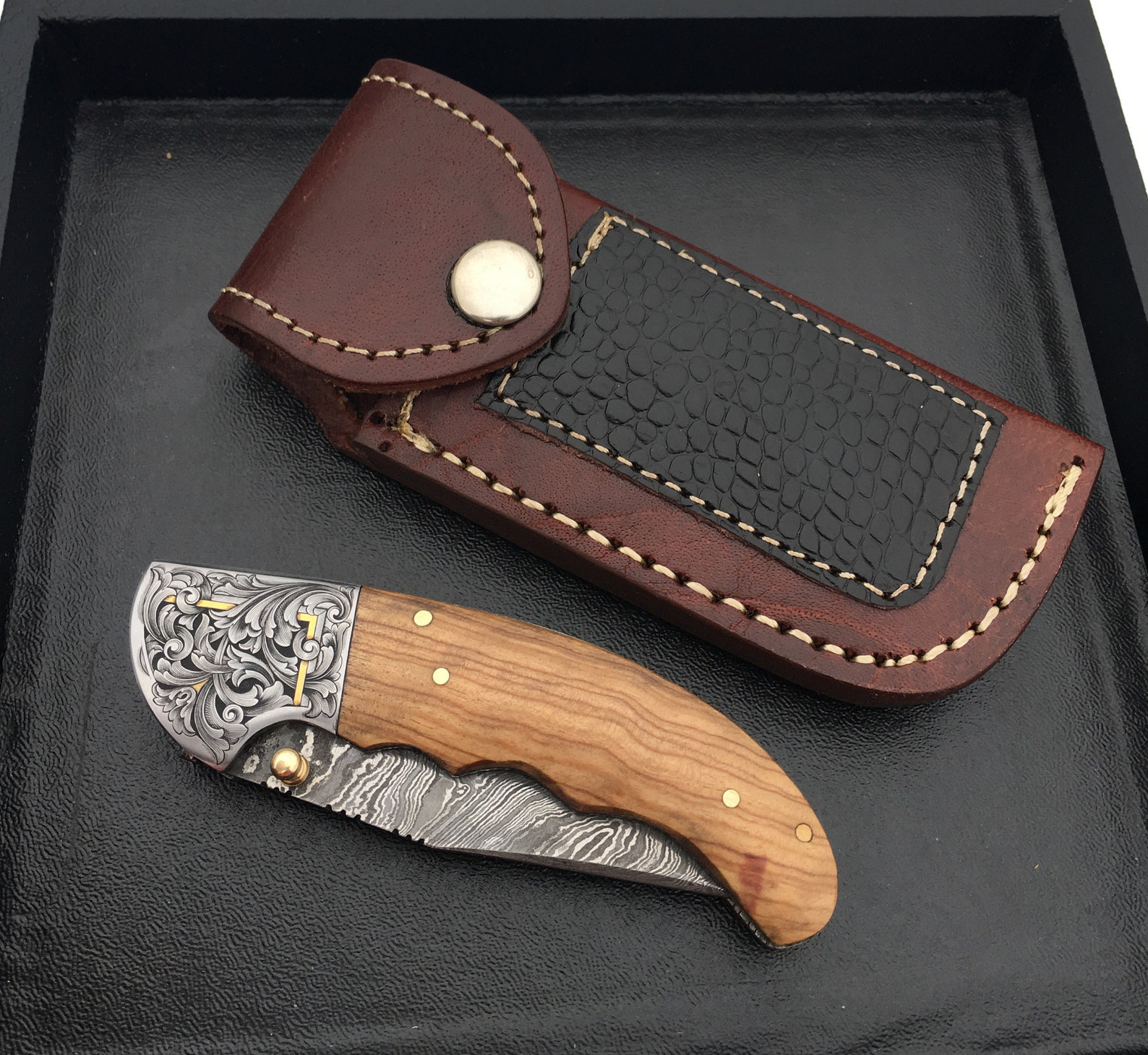 Hand Engraved 24 Karat Gold Inlayed Scroll Filigree Folding Hunter ...