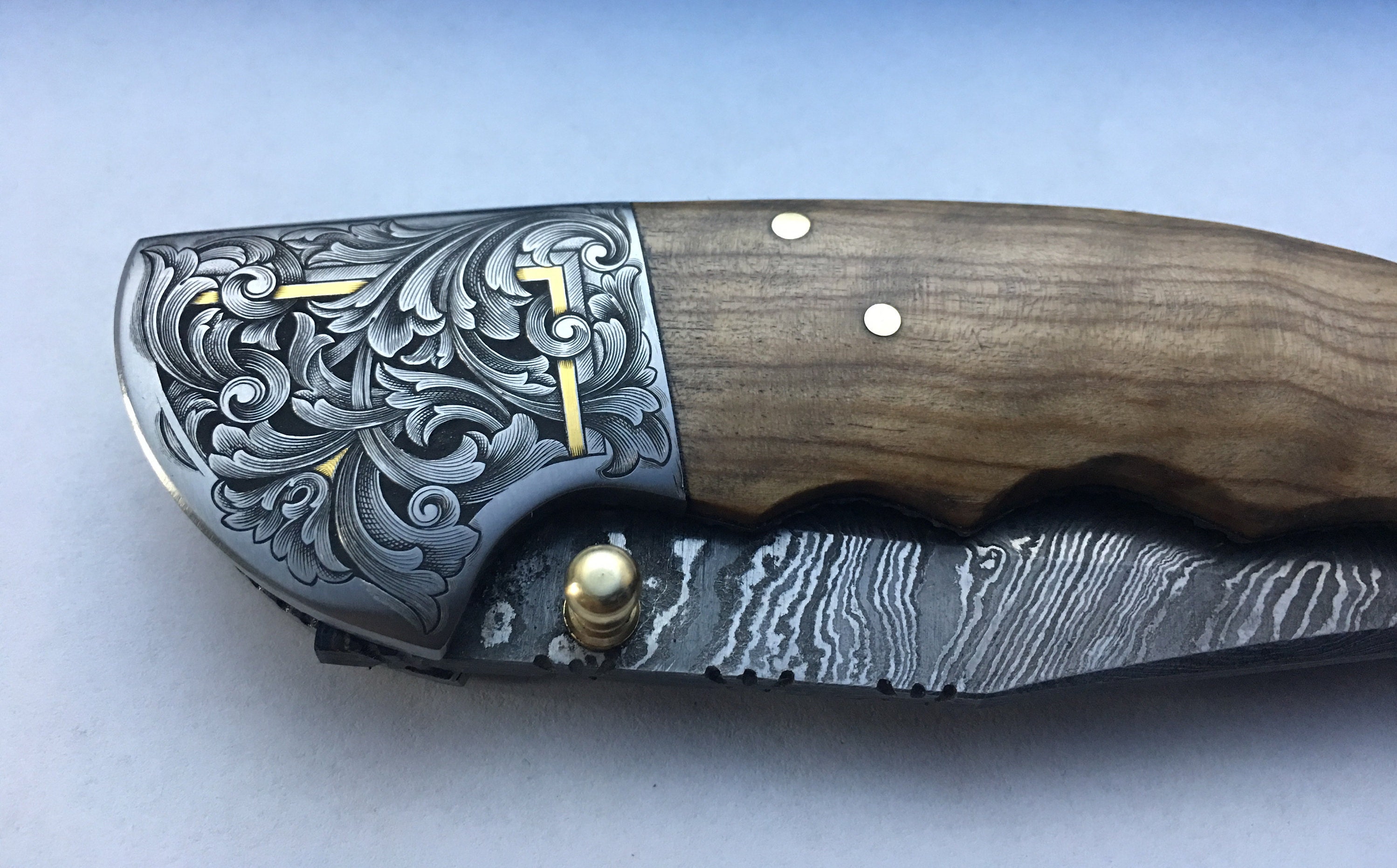 Hand Engraved 24 Karat Gold Inlayed Scroll Filigree Folding Hunter ...