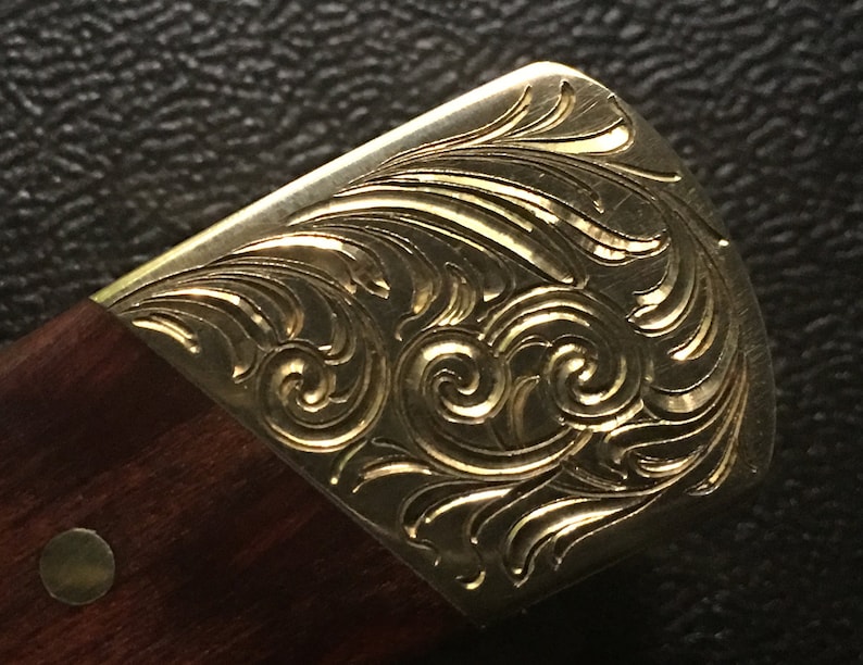 Custom Hand Engraved Brightcut Scroll Design Folding Knife Etsy