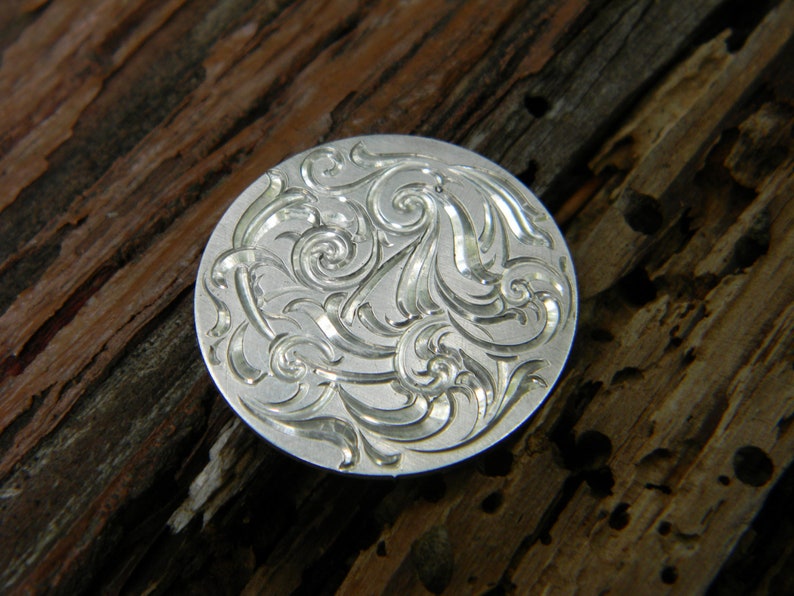 Hand Engraved Flowing Scroll Design Sterling Silver Pendant/Disc image 1