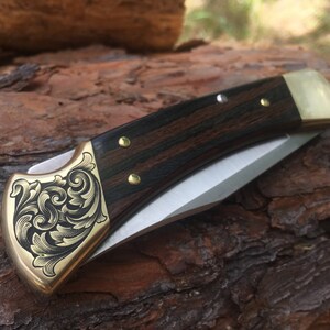 Custom Hand-Engraved Inked Flowing Scroll Buck 110 Folding Knife With Personalization Option image 4