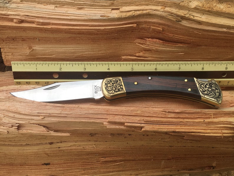Custom Hand-Engraved Inked Flowing Scroll Buck 110 Folding Knife With Personalization Option image 7