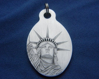 Hand Engraved Stainless Steel Statue of Liberty America Pendant