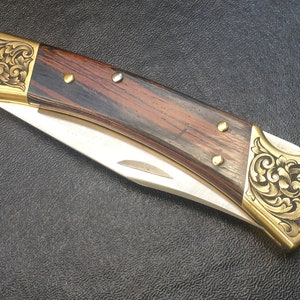 Custom Hand-Engraved Inked Flowing Scroll Buck 110 Folding Knife With Personalization Option image 8