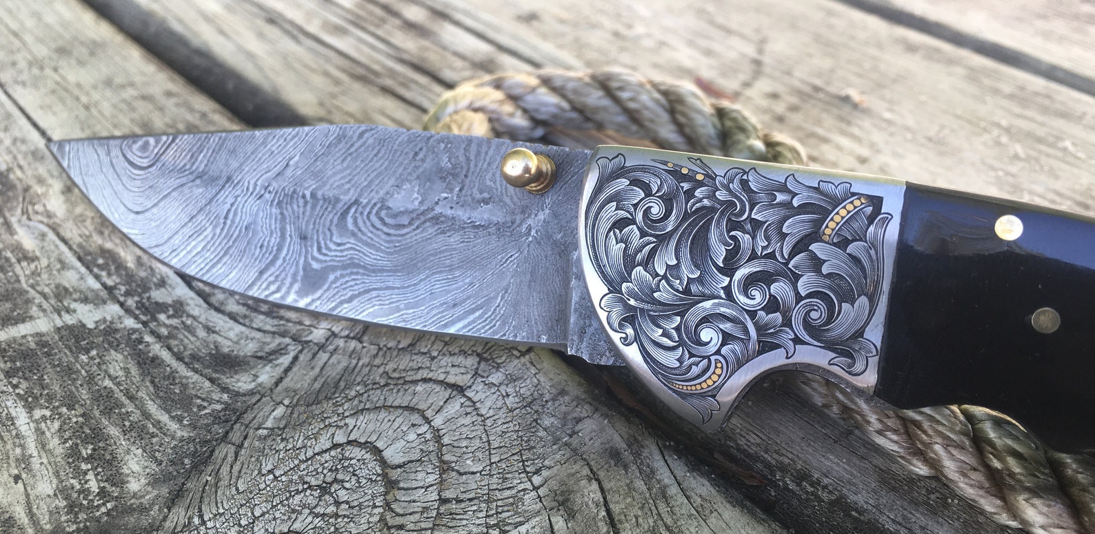 Hand Engraved 24 Karat Gold Inlayed Scroll Filigree Folding Hunter ...