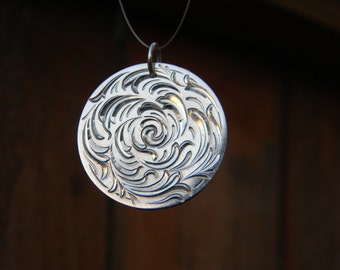 Hand Engraved Sterling Silver Bright Cut Spiral Pendant
