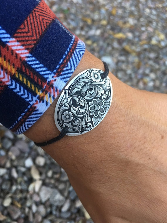 Hand Engraved Monogrammed Sterling Silver Cuff Bracelet