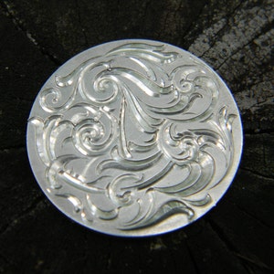 Hand Engraved Flowing Scroll Design Sterling Silver Pendant/Disc image 2