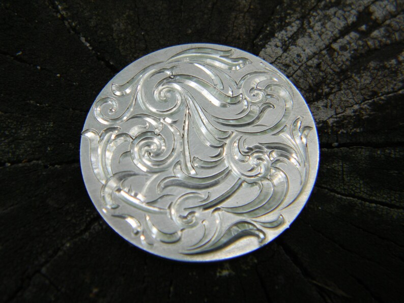 Hand Engraved Flowing Scroll Design Sterling Silver Pendant/Disc image 2