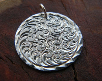 Hand Engraved Sterling Silver Scroll Pendant