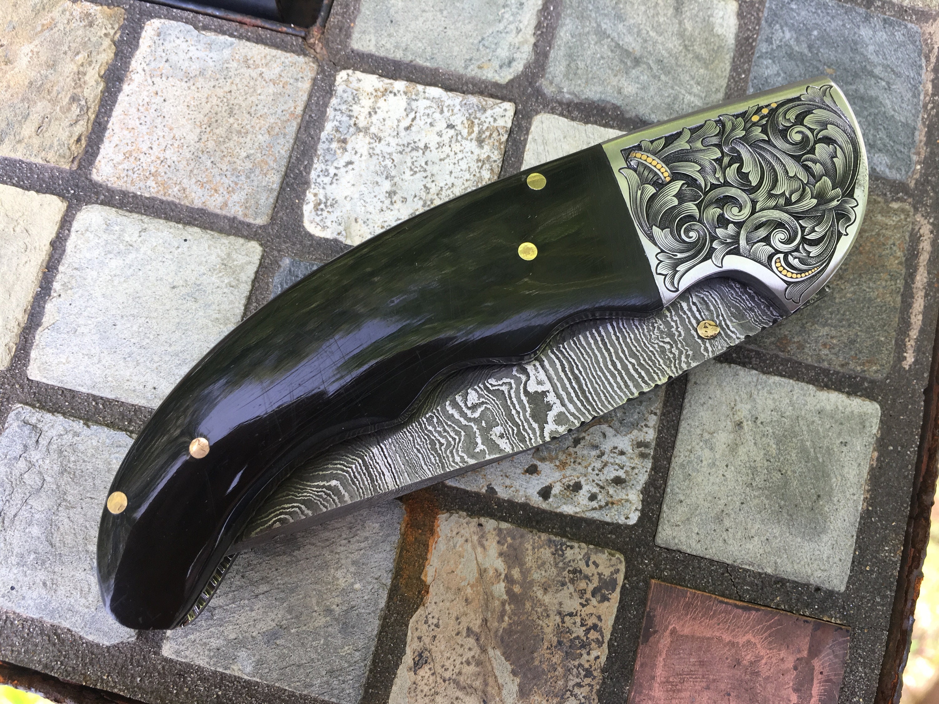Hand Engraved 24 Karat Gold Inlayed Scroll Filigree Folding Hunter ...