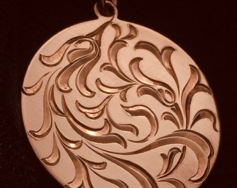 Hand Engraved Flowing Scroll Design Copper Pendant