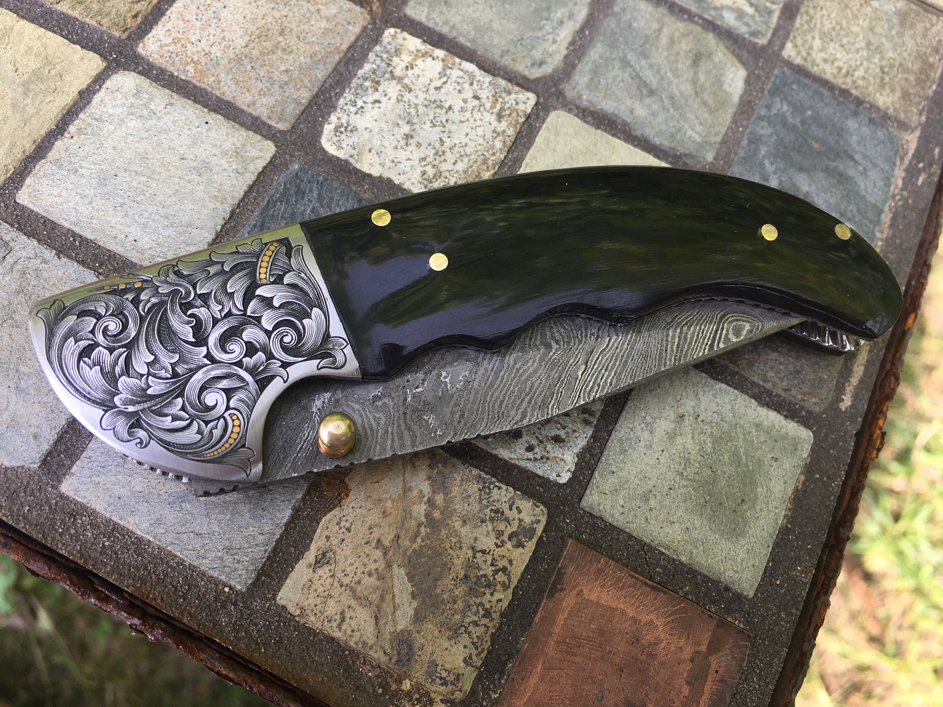 Hand Engraved 24 Karat Gold Inlayed Scroll Filigree Folding Hunter ...