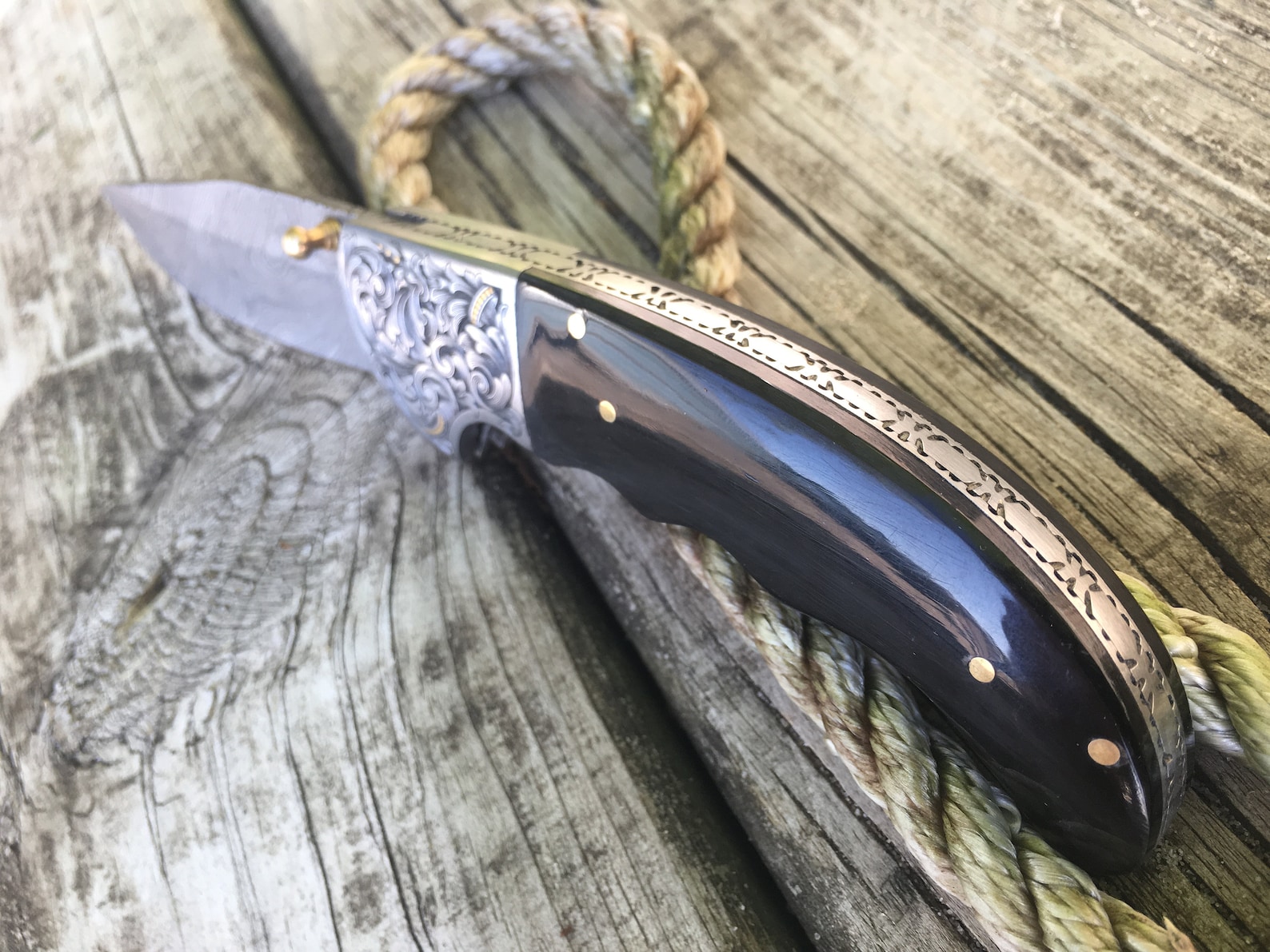 Hand Engraved 24 Karat Gold Inlayed Scroll Filigree Folding Hunter ...