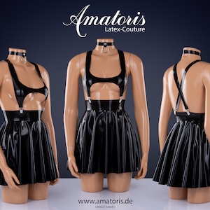 Latex-Skirt LR0023, Amatoris Latex-Couture, Circle Skirt, High Waist, Black, Suspender Top, Choker, no PVC, no Leather, Mini Skirt, Bra