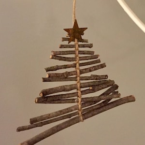 Rustic ornament, Twig Christmas tree, Wood ornament, Rusty star, Simplistic tree, Nature theme, Rustic decor, Natural ornaments