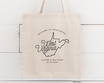 West Virginia Personalized Wedding Welcome Canvas Tote Bag