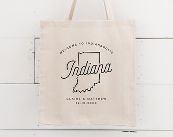 Indiana Personalized Wedding Welcome Canvas Tote Bag