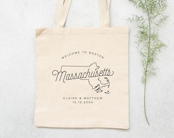 Massachusetts Personalized Wedding Welcome Canvas Tote Bag