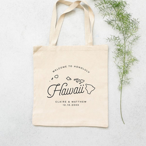 Hawaii Personalized Wedding Welcome Canvas Tote Bag