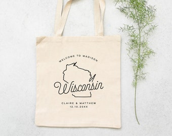 Wisconsin Custom Wedding Welcome Canvas Tote Bag