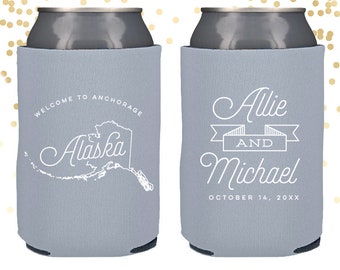 Alaska State Wedding Welcome Can Cooler Beer Cozy Favor for Bags or Welcome Party