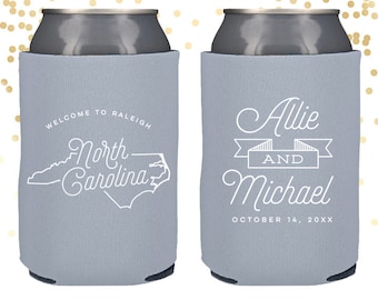 North Carolina State Wedding Welcome Can Cooler Beer Cozy