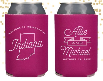 Indiana State Wedding Welcome Can Cooler Beer Cozy Favor for Bags or Welcome Party