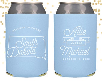 South Dakota State Wedding Welcome Can Cooler Beer Cozy Favor for Bags or Welcome Party