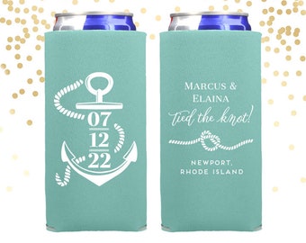 Tied the Knot Nautical Wedding Slim Can Cooler for Seltzers