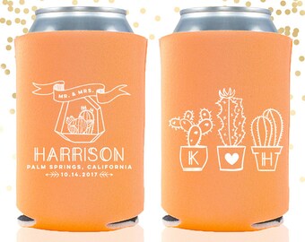 Desert Wedding Succulent Cactus Terrarium Custom Can Cooler Beer Cozy Favor