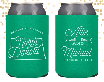 North Dakota State Wedding Welcome Can Cooler Beer Cozy Favor for Bags or Welcome Party