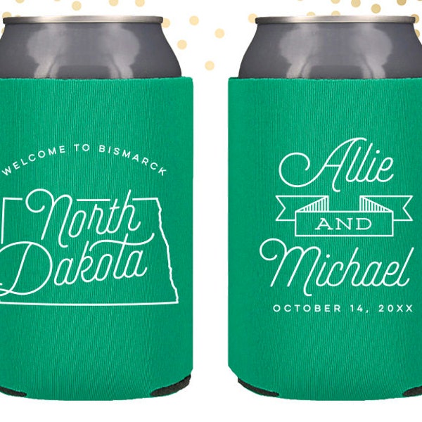 North Dakota State Wedding Welcome Can Cooler Beer Cozy Favor for Bags or Welcome Party