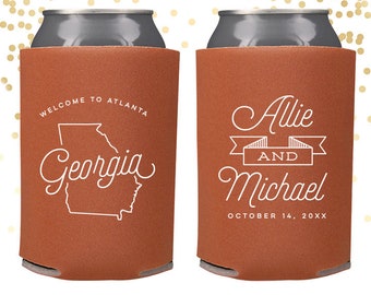 Georgia State Wedding Welcome Can Cooler Beer Cozy Favor for Bags or Welcome Party