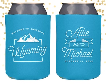 Wyoming State Wedding Welcome Can Cooler Beer Cozy Favor for Bags or Welcome Party