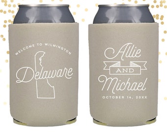 Delaware State Wedding Welcome Can Cooler Beer Cozy Favor for Bags or Welcome Party