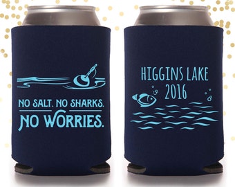 Custom No Worries Lake River Fishing Vacation Can Cooler Beer Cozy