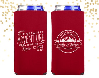 Custom Mountain Wedding Slim Can Cooler for Seltzers