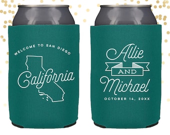 California State Wedding Welcome Can Cooler Beer Cozy Favor for Bags or Welcome Party