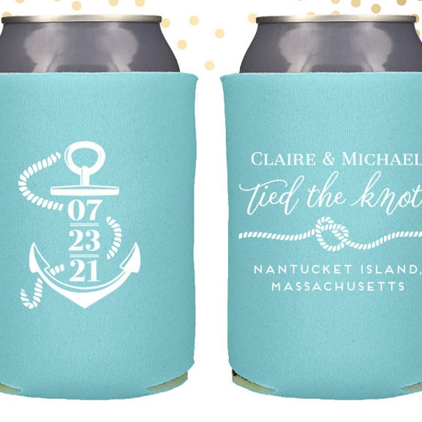 Tied the Knot Nautical Wedding Can Cooler Beer Cozy Favor