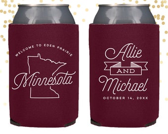 Minnesota State Wedding Welcome Can Cooler Beer Cozy Favor for Bags or Welcome Party