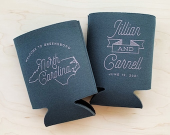 North Carolina State Wedding Welcome Can Cooler Beer Cozy Favor