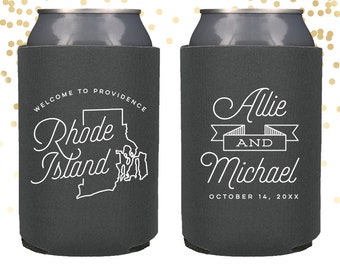 Rhode Island State Wedding Welcome Can Cooler Beer Cozy Favor for Bags or Welcome Party