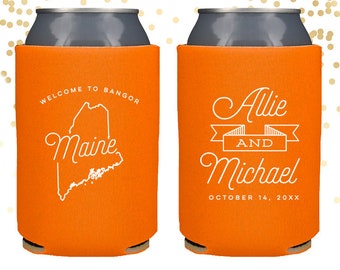 Maine State Wedding Welcome Can Cooler Beer Cozy Favor for Bags or Welcome Party