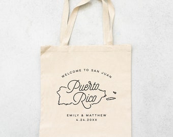 Puerto Rico Personalized Wedding Welcome Canvas Tote Bag