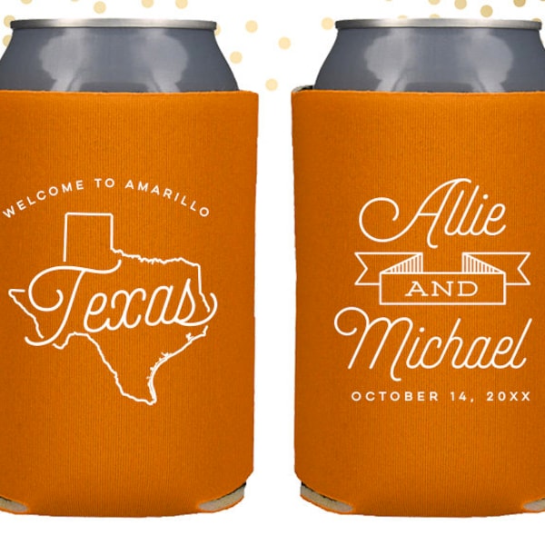 Texas State Wedding Welcome Can Cooler Beer Cozy Favor for Bags or Welcome Party