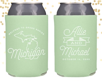 Michigan State Wedding Welcome Can Cooler Beer Cozy Favor for Bags or Welcome Party