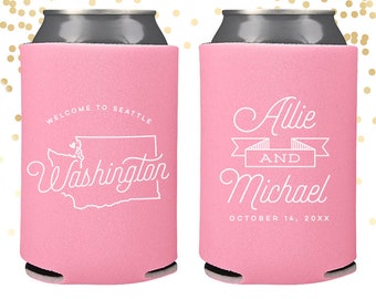 Washington State Wedding Welcome Can Cooler Beer Cozy Favor for Bags or Welcome Party