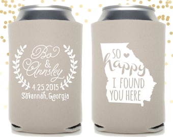 Custom State So Happy I Found You Here Wedding Can Cooler Beer Cozy Favor